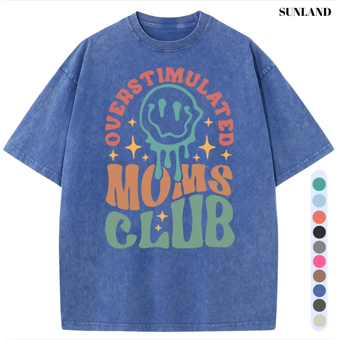Women's 100% Cotton Acid Wash Oversized Tshirt - Vintage "MOM'S Club" Graphic Tee, Outdoor Casual Round Neck Short Sleeve 90s Vintage Tees for Women, Oversized Tshirt Women