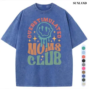 Sunland Oversized Acid Washed Vintage MOM'S Club pattern T-Shirt,MOM'S Day T-shirt Heavyweight Cotton Streetwear graphic vintage tees Menswear Crewneck Tshirt