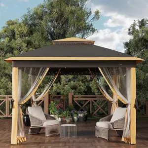 [FLASH SALE] Garvee 11'x11' Pop Up Gazebo Tent with Mosquito Netting, Outdoor Canopy Shelter Easy Setup, Water & UV Resistant - Khaki