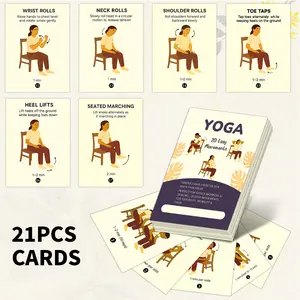 21pcs Chair Yoga Poses Cards, Seated Exercises Illustrated Step-by-Step Guide, 20 Easy Movements, Basic Yoga Practice Cards, Suitable for Beginners and Elderly, Gentle Movement Stretching Teaching, Colorful