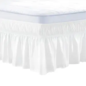 VEVOR Wrap Around Bed Skirt, 15 in Drop, White Dust Ruffle Queen Size, Three Sides Adjustable Bedskirt with Easy Fit Elastic Strap, Wrinkle-Free Fade-Resistant, Machine Washable, for Queen Size Bed