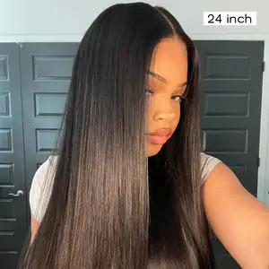 [Clearance Sale] CurlyMe Wear Go Straight Hair 9X6 Pre-bleached Mini Knots Pre-cut Lace Frontal Glueless Wig with Adjustable Drawstring-Natural Black