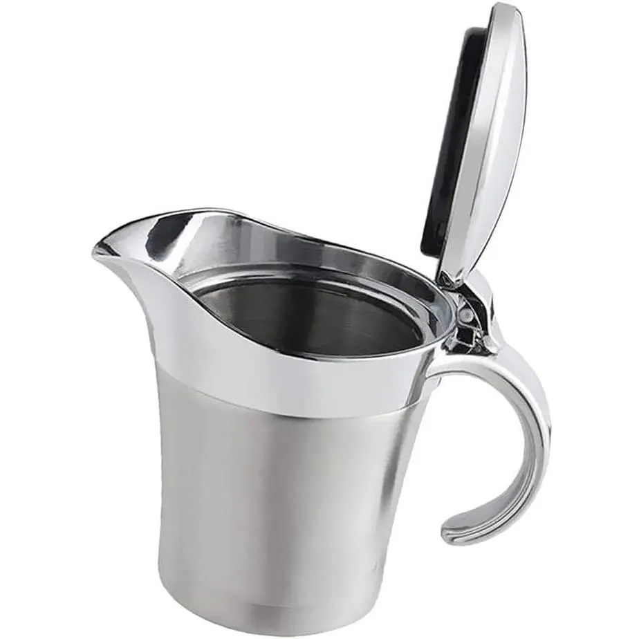 Double Insulated Gravy Boat - Stainless Steel Sauce Jug with Hinged Lid Hinged Lid Ideal for Gravy or Cream at Thanksgiving (450ML/16 OZ)