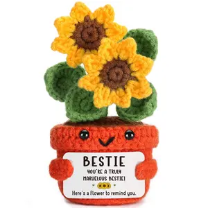 Handmade Crochet Sunflower Plush Toy Double Head Knitted Flower Doll Emotional Support Gift Cute Amigurumi Floral Desk Decor Aesthetic Ornament for Home Office Room Display Shopping Mall Decoration