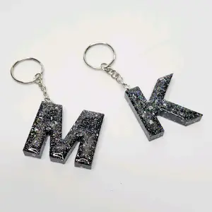 Black & Silver Sparkles letter keychain