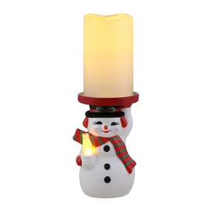 Mr. Christmas Lit Snowman Candle Holder & Flameless Candle