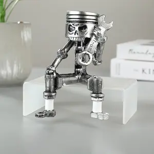 Wrench Skull Sculpture, Human Face with Teeth Design, Unique Resin Ornament