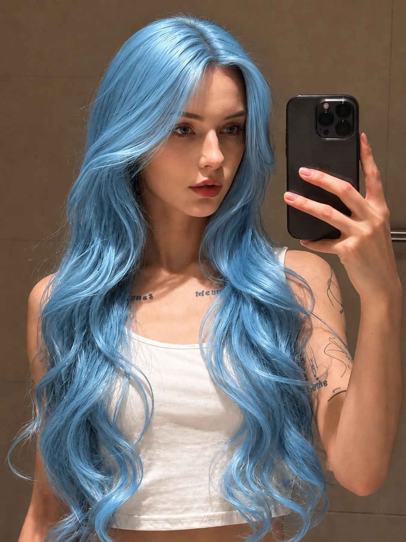 26 Inch Ice Blue Body Wave Lace Front Wig Full Machine Made | Glueless Heat Resistant Synthetic Hair Glueless Wear Wig