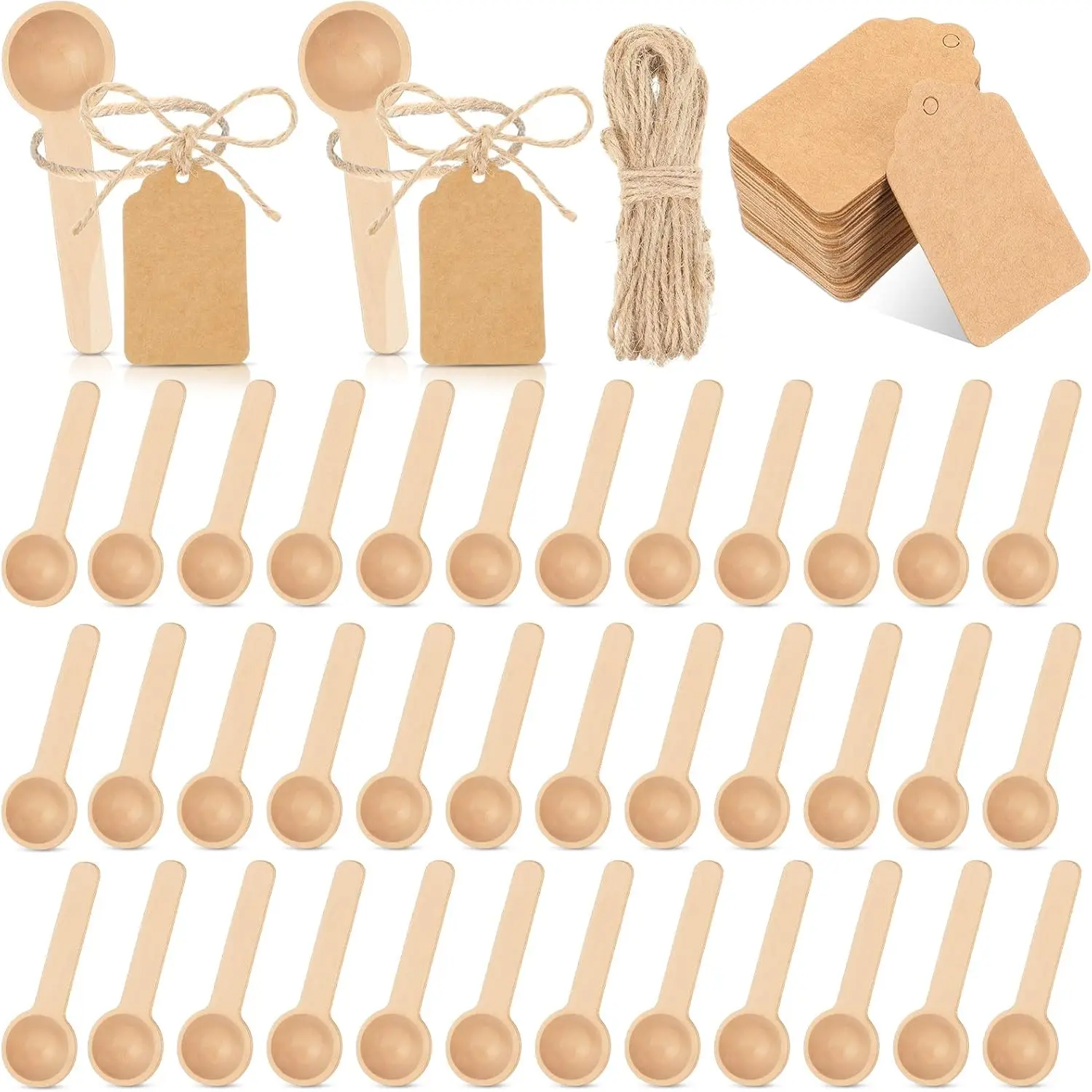 50 Sets 3 Inch Mini Wooden Spoons Small Wooden Spoons Disposable Small Spoons for  Jars  Spoons with Tags and Twine Condiments Honey Sugar Kitchen Cooking Oil  Coffee