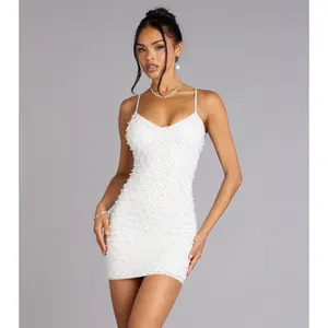 Alexa Rhinestone And Pearl Lace-Up Mini Dress