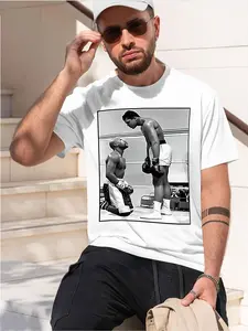 Jr. vs. Manny Pacquiao 2026 new model Black/White Tee Stylish & Comfortable Loose Crew Neck Short Sleeve T-shirts Versatile On Trend Eye Catching Printed Graphic Casual Tee for Daily Wear Outings