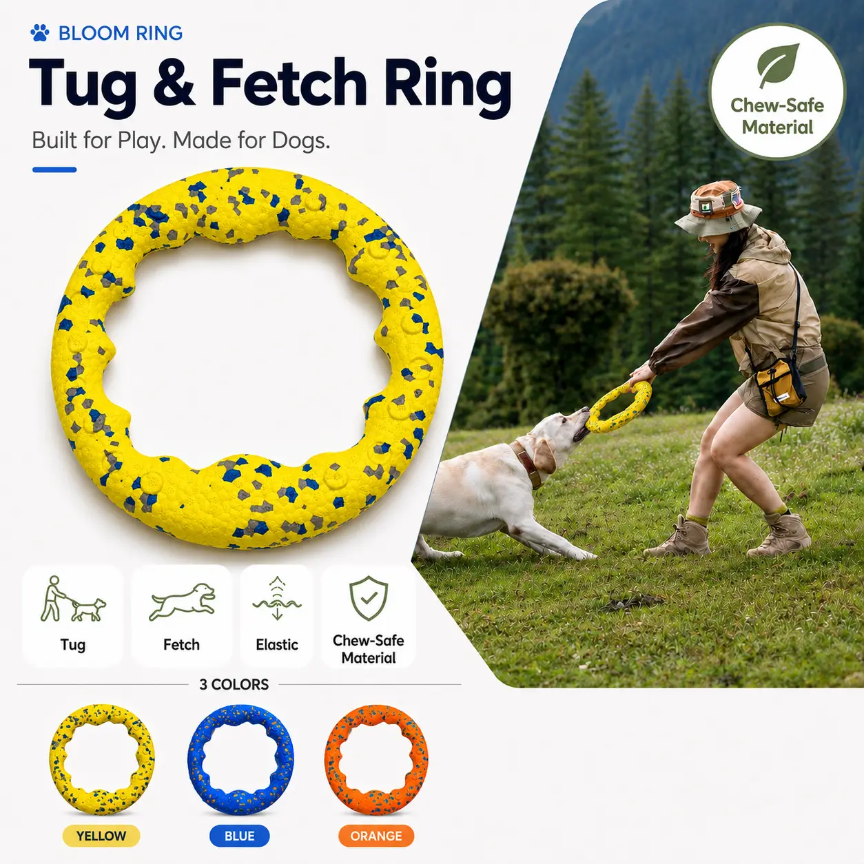 Flexible Dog Tug & Fetch Ring Toy - 3.5 oz Bite-Safe Chew-Safe Material, 9 in Teeth Cleaner with Open Center, Interactive Outdoor Toss-Pull Accessory for Aggressive Chewers, Boredom Relief