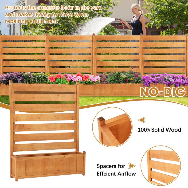 Lilypelle Air Conditioner Fence Outdoor Freestanding Wood Privacy Screen with Planter Box for Trash Can Pool Equipment Enclosure, No-Dig Kit