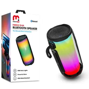 MyBat Pro Firefly Plus Portable Wireless Speaker with RGB Party Lights Powerful Bass & IPX5 Water-Resistant Black Bluetooth Speaker for Parties and Outdoor Use