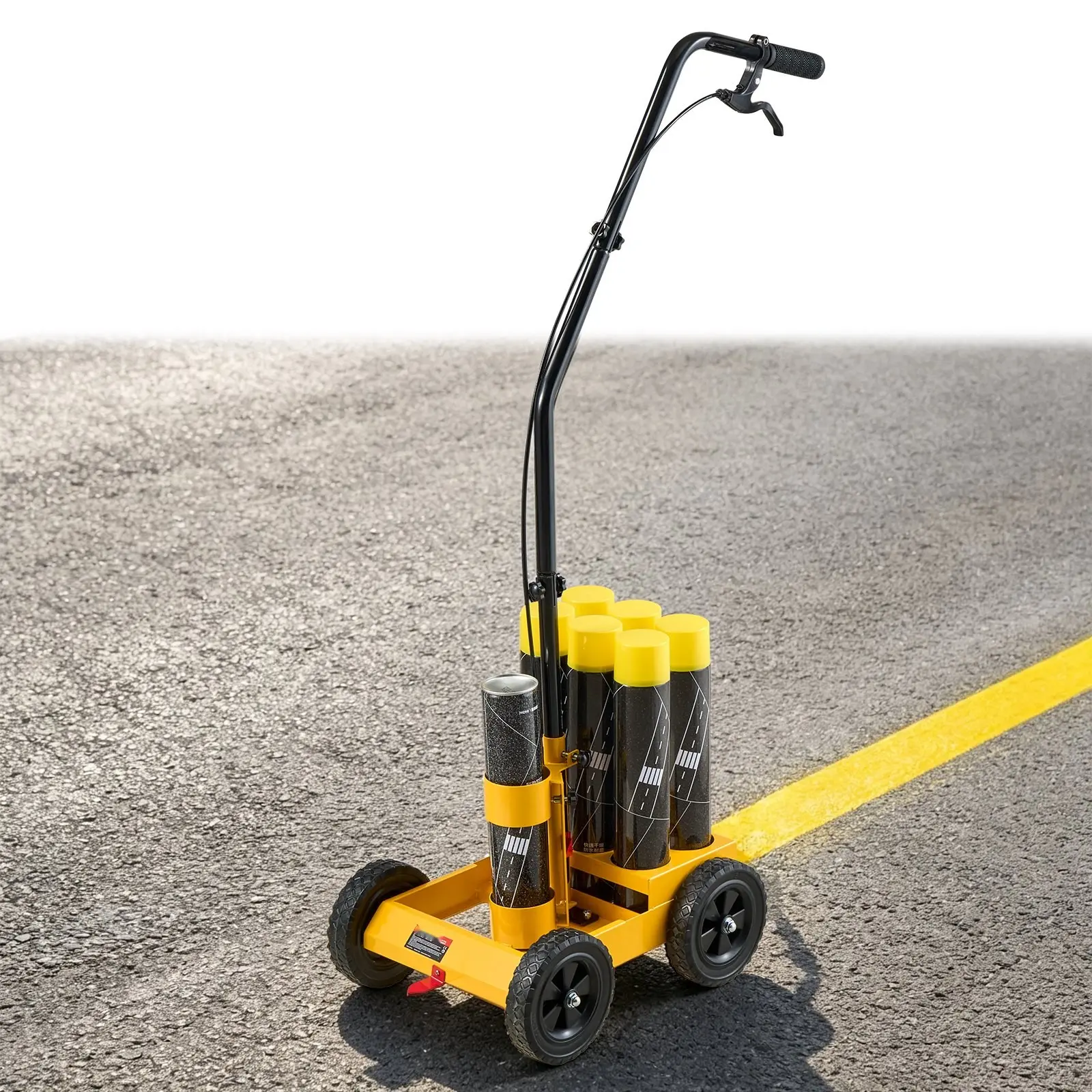 Striping Line Marking Machine 6-Can Capacity Yellow With 4 Wheels, Parking Lot Striping Machine, 2 To 4 Inches Adjustable Line Width, Heavy Duty, Fast And Accurate Marking, With Adapter Nozzle