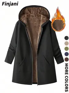 Women's Plus Size Fleece Lined Jacket, Casual Winter Coat, Warm and Cozy Outerwear, Fashionable Ladies' Clothing