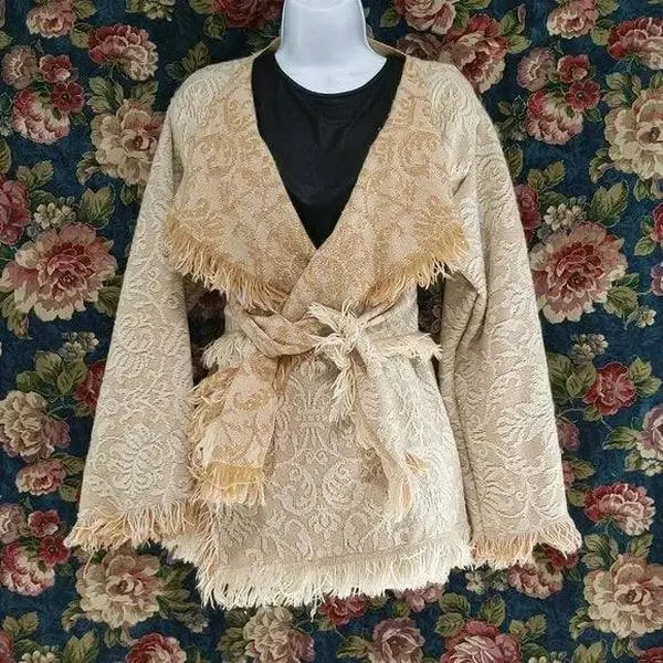 Handmade Cream Lace Fringed Tapestry Jacket