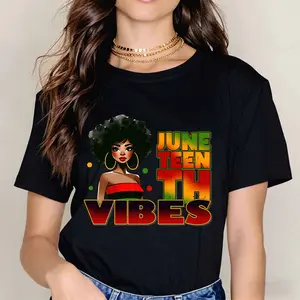 June Teen Th Vibes Graphic Print T Shirt Black Casual Loose Fit For Everyday Wear And Sports Activities