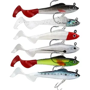 Lures for Bass Jig Head Soft Swimbait, 6-Count 6 Colors Plastic Bait for Saltwater/Freshwater Fishing
