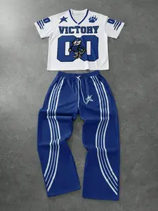 Men's Tiger Print Drop Shoulder Tee Baseball Shirt & Striped Print Trouser  Two-piece Set, Regular Fit Casual Fashion Cozy Breathable Two Piece Outfits for Daily Outdoor Wear, Men Clothes for All Seasons