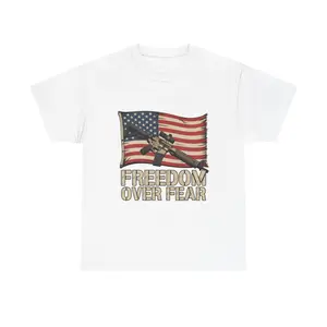 Freedom Over Fear AR-15 Graphic Tee | American Flag Patriotic Rifle Shirt
