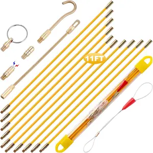 11' Fiberglass Running Electrical Wire Cable Pulling Fish Tape Kit with 5 Different Attachments and Fish Tape Tool in a Carrying Case