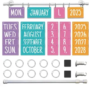Classroom Calendar Bulletin Board Set Colorful Flip Calendar with Holder for Classroom Decor, Includes 54 Date Cards, Holder and Magnetic Sheets Class Home Decoration Supplies