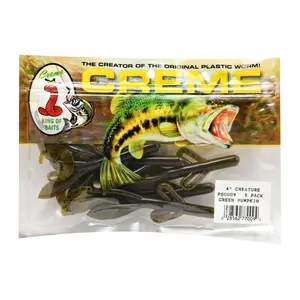 Creme Baby Brush Pig 4" Soft Plastic Lure – Green Pumpkin & Chartreuse, 5-Pack - Premium Creature Bait for Bass Fishing