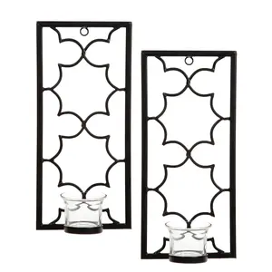 Set of 2 Iron Tealight Wall Sconces with Glass Cups, Elegant Iron Design, Safe for Tea Light Candles, Durable Metal