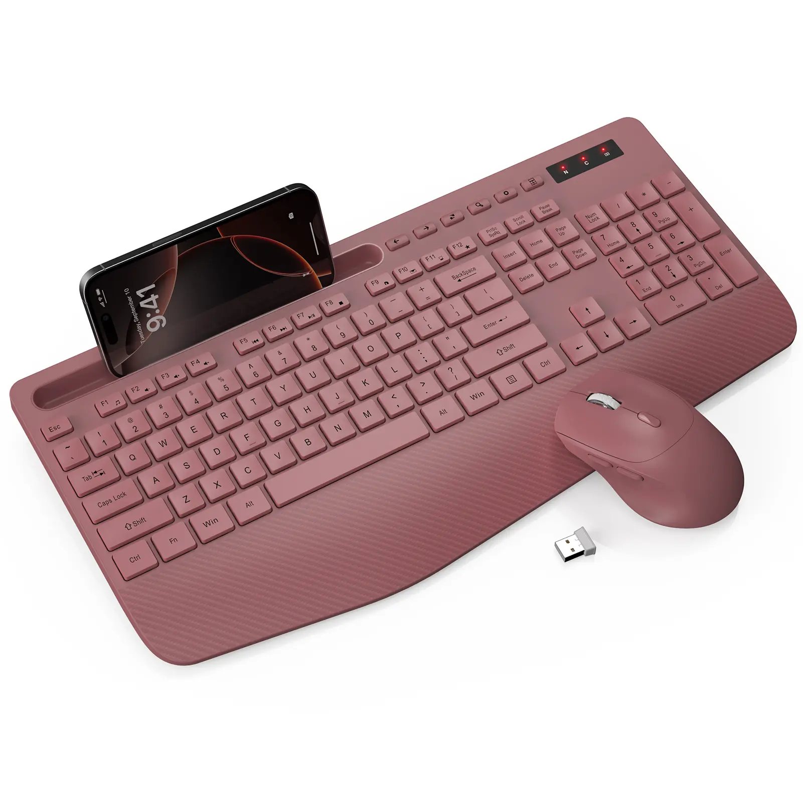 SABLUTE KM23 Wireless Keyboard and Mouse Combo - Full-Sized Ergonomic Keyboards with Wrist Rest, Phone Holder, Sleep Mode, Silent 2.4GHz Cordless Combo for Computer, Laptop, PC, Mac, Windows -