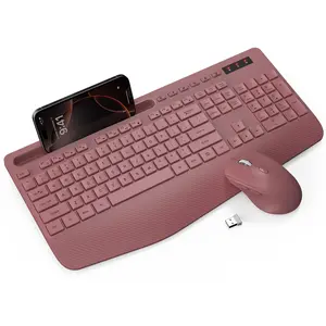 SABLUTE KM23 Wireless Keyboard and Mouse Combo - Full-Sized Ergonomic Keyboards with Wrist Rest, Phone Holder, Sleep Mode, Silent 2.4GHz Cordless Combo for Computer, Laptop, PC, Mac, Windows -