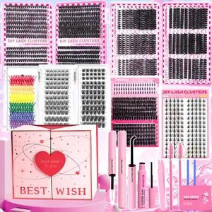 Lash Extensions Gift Set， 1 Set DIY Eyelash Extensions Includes Natural to Thick Styles,Lash Clusters bundle，Lash Clusters box，Makeup For Girls Beginner Friendly，Eyelashes Clusters,Self Grafting Curling Fake Eyelashes for Women
