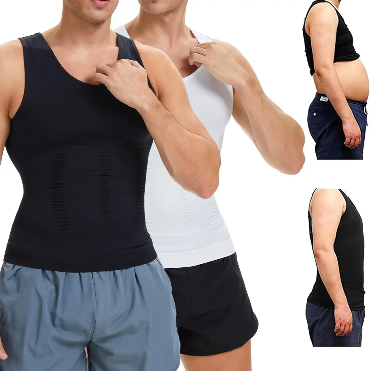 Men's 1/2/3/4-Pack Body Shapewear Compression Tank Top, V-Neck Cut Gym Wear for Running/Cycling, Breathable Lightweight Soft Stretchy Mesh Underwear Vest