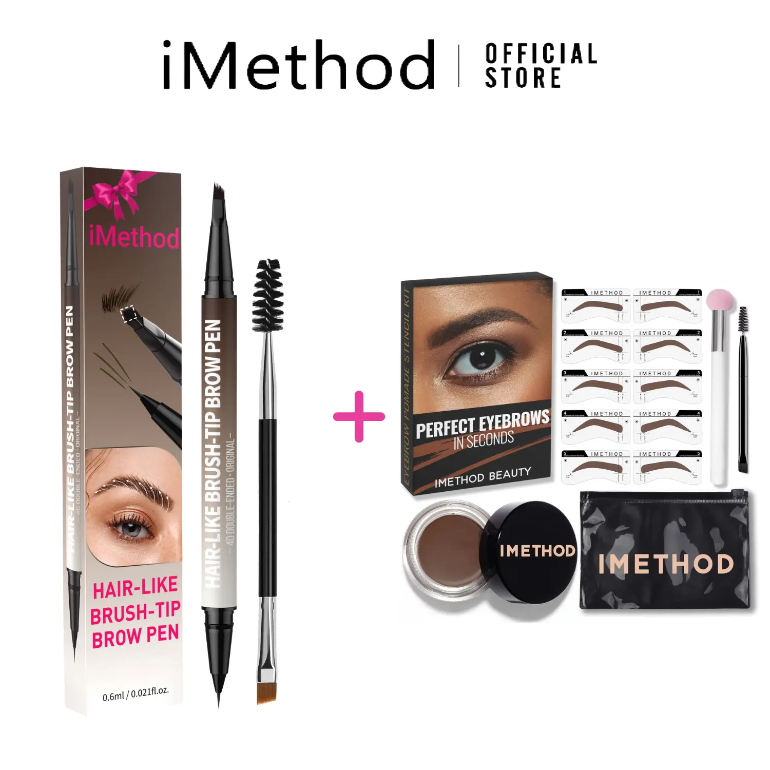 【NEW】iMethod Original 4D Brush Tip Waterproof Microblading Eyebrow Pen, 2-in-1 Dual-Ended&Eyebrow Stamp and Stencil Kit - Brow Stamp Kit, Brow Stencil & Stamp Kit, Brow Trio Makeup for Perfect Bushy Eyebrows - Cosmetic