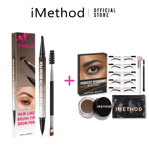 iMethod Original 4D Brush Tip Waterproof Microblading Pen + Set, Dual-Ended Stamp & Stencil Eyebrow Cosmetic - 01 Medium Brown, 02 Dark Brown Eyebrow Products for Precise, Fast Brow Shaping
