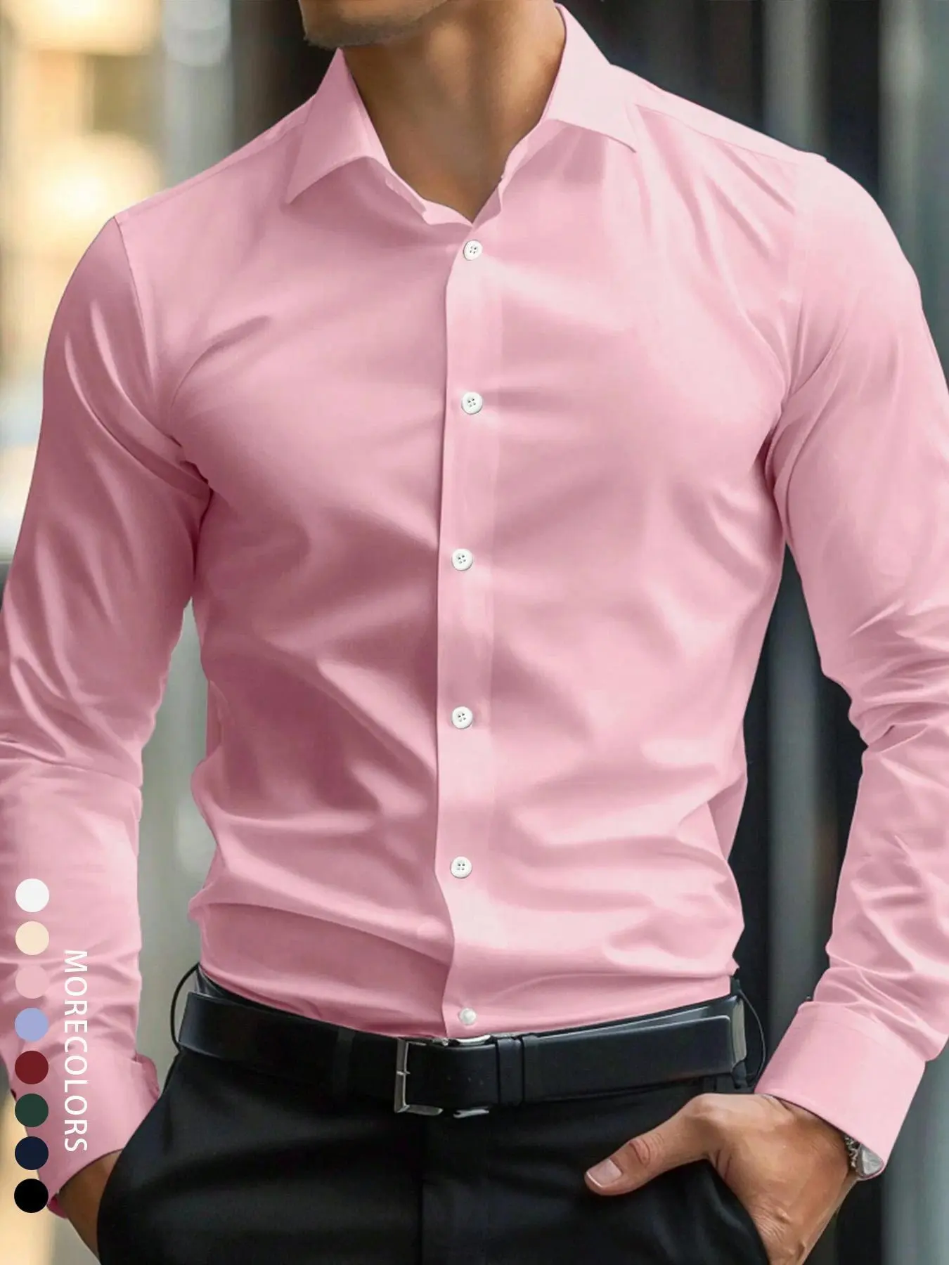 Men's Solid Long Sleeve Dress Shirt, Business Formal Shirt for Work Office, Fashion Classic Wrinkle-resistant Shirt for Men, Top, Business Work Clothes