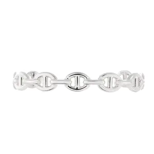 Pre-owned Hermes Chaine d'Ancre Enchainee Cuff Bracelet Sterling Silver Medium by Rebag