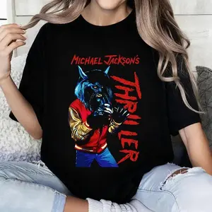 100 Percent Cotton Casual Streetwear Style T Shirt Michael Jacksons Thriller Graphic Design For Autumn Winter Fashion Gift For Music Lovers And Pop Culture Fans # Michael Jackson # Jaafar Jackson # biopic # music legend