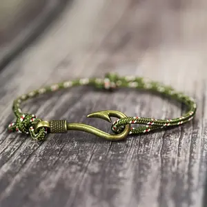 Men's Adjustable Vintage Nautical Braided Fish Hook Bracelet - Double Layer Maritime, Casual & Wear Suitable for Teacher's Day, Father's Day Gifts, Summer Wearable for Fishing Trips/Boating Events