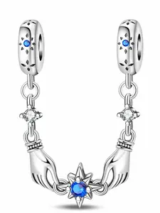 Hands Holding Star Charm, Blue Crystal & Floral Detail, Friendship & Protection Jewelry, Pandora Bracelet Accessory, Elegant Design