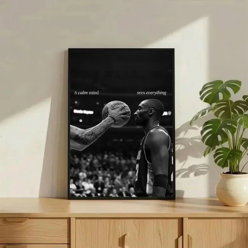 Kobe Bryant Poster, Basketball Wall Art, Sports Motivation Print, Black and White Photography, Home Gym Decor, Man Cave, Stoic Quote Unframed