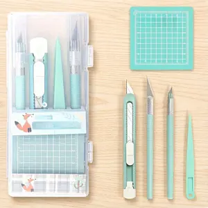 Mint Craft Knife Set, Transparent Storage Box + Grid Cutting Pad + Multiple Blade Sizes, Portable Precision Cut Tool, Cutting Supplies