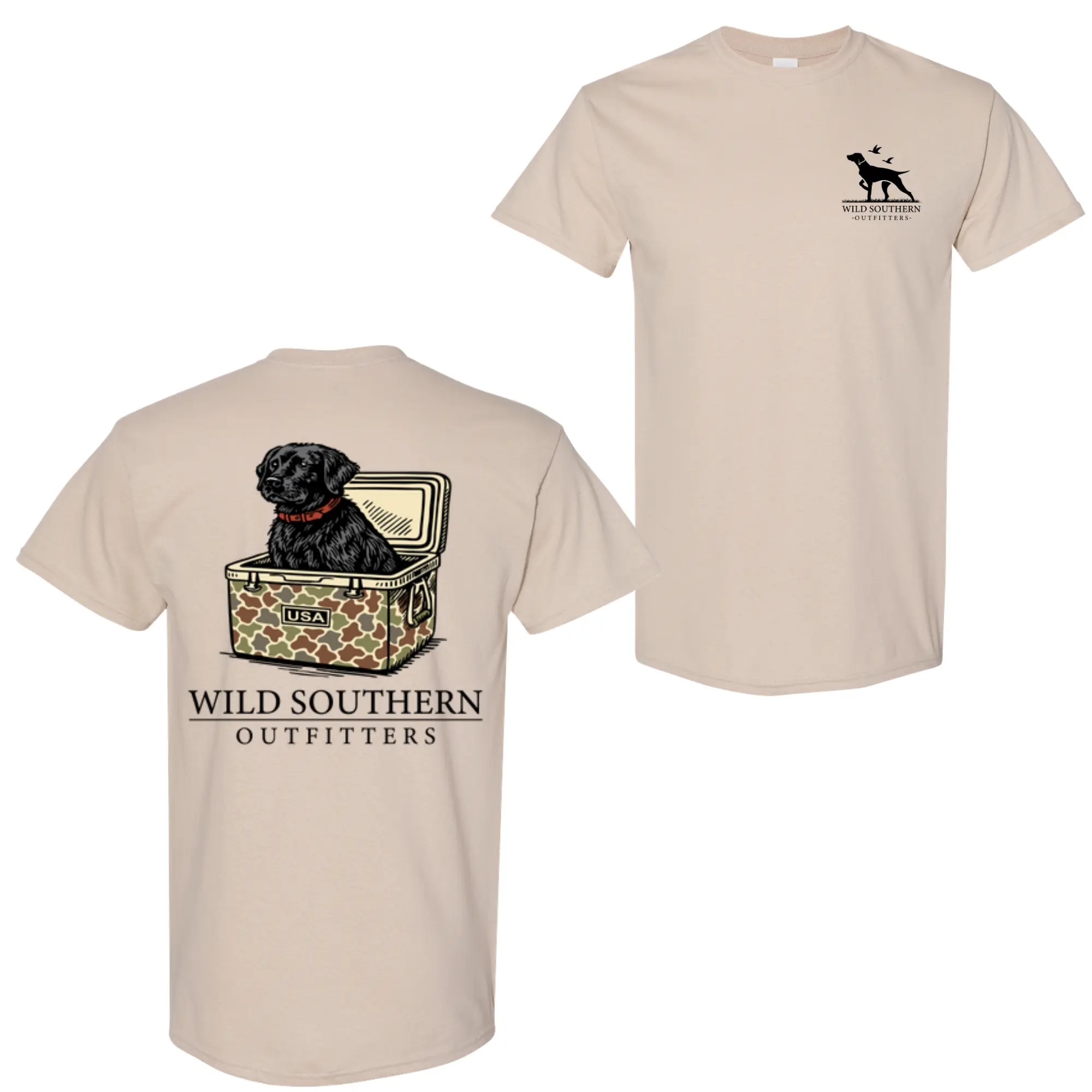 Wild Southern Apparel Puppy T-Shirt - Cute Black Labrador Camouflage Pattern, Hound Dog Enthusiast Shirt, Casual Everyday Wear Classic Men's Clothing