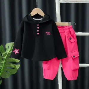 Spring and Autumn Baby Girl/Child Half Open Letter Star Printed Hoodie/Pants Two Piece Set