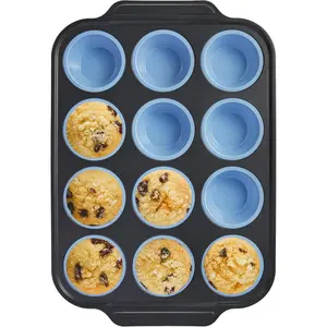 Muffin Pans for Baking with Frame, Egg Bite Molds, Cupcake Pans 12 Regular Size, Muffin Tins Easy to Pop Nonstick Non Toxic Bakeware for