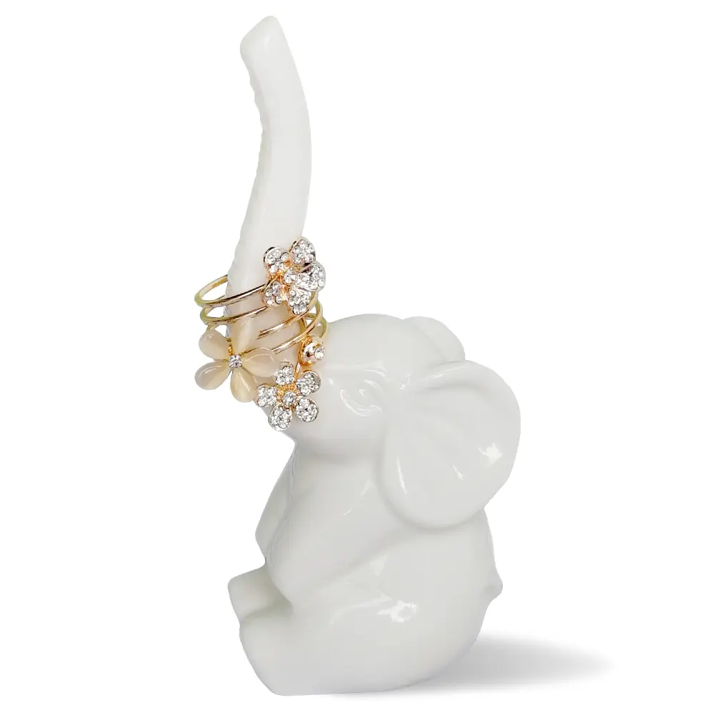 HOME SMILE Elephant Ring Holder for Jewelry,Engagement Wedding Ring Display Holder Stand Trinket Trays (Litltle White)