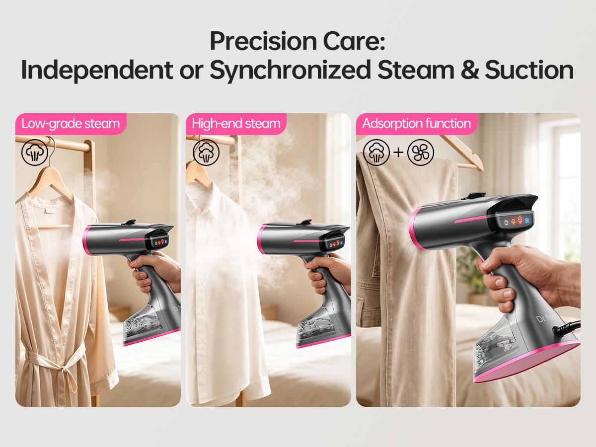 Dr.flash Vacuum Garment Steamer, Suction Steamer &Iron 2 In 1,270ml Big Capacity, 1400W Handheld Clothes Steamer, Portable Travel & Household Iron for Clothes, Fabrics, Large Cerannic Heat Panel Dr.flash Vacuum Garment Steamer, Suction Steamer &Iron 2 In 1,270ml Big Capacity, 1400W Handheld Clothes Steamer, Portable Travel & Household Iron for Clothes, Fabrics, Large Cerannic Heat Panel