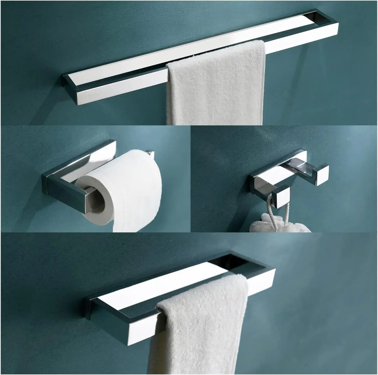 4-Pieces Bathroom Hardware Set, Polished Chrome Towel Bar Set, Wall Mounted Stainless Steel Bathroom Hardware Accessories Set, 23.6 inch