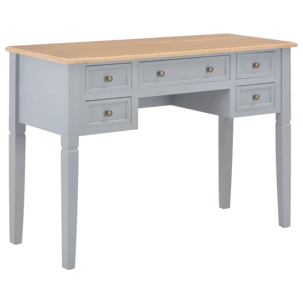 vidaXL Writing Desk, Computer Desk with Storage Drawers, Laptop Table for Home Office, Workstation Table, Farmhouse Scandinavian Style, Gray Wood 280070