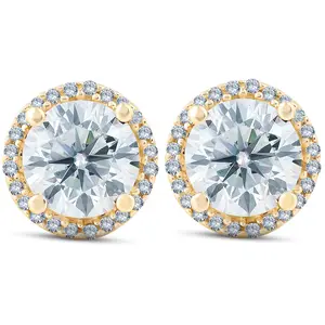 2 1/5 Ct Diamond Halo Screw Back Studs 10k Yellow Gold Lab Grown